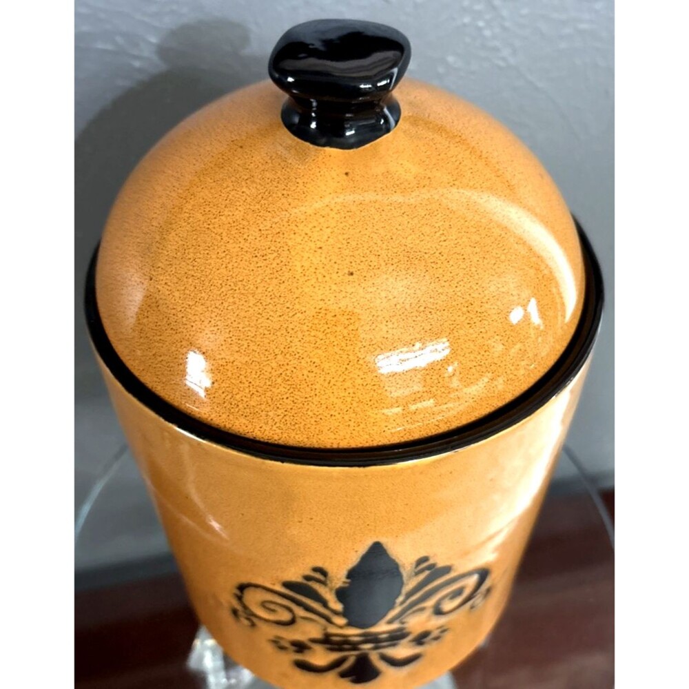 Tara Reed Blue Harbor Canister/Cookie Jar 9" Burnt Orange Iris Flower 2014 - Picture 2 of 6